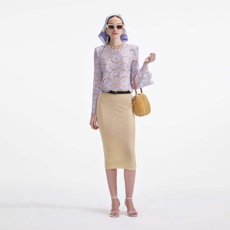 Yellow Viscose Knit Midi Skirt 4