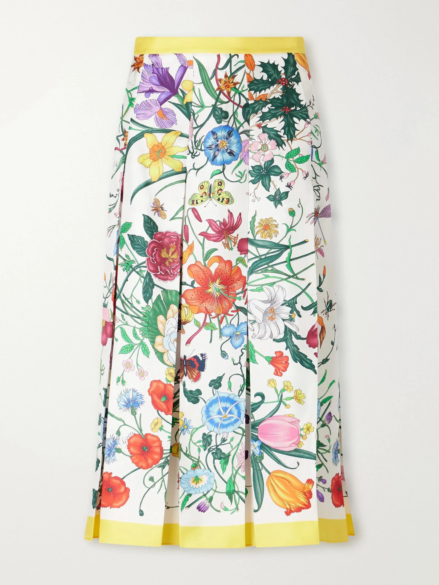 Pleated floral-print silk-twill midi skirt Multi - 1