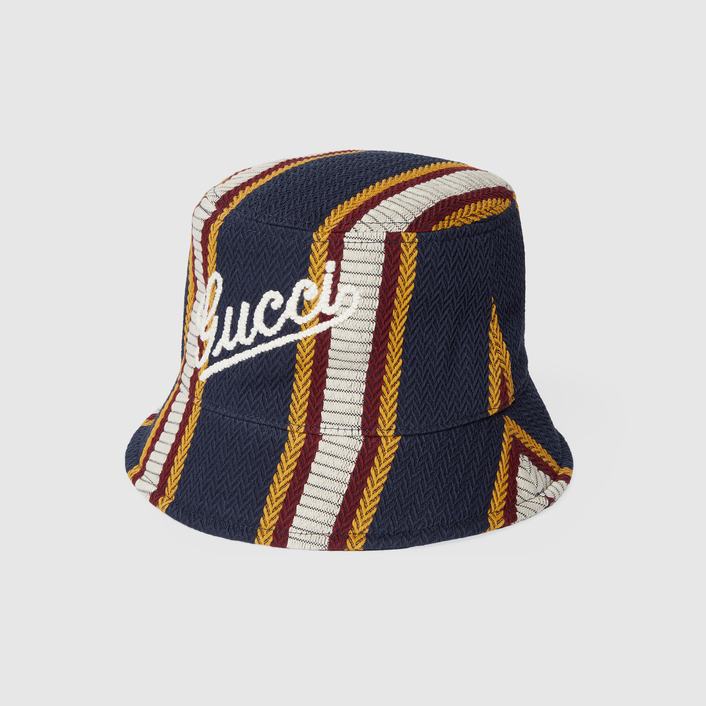 Striped canvas bucket hat with embroidery - 1