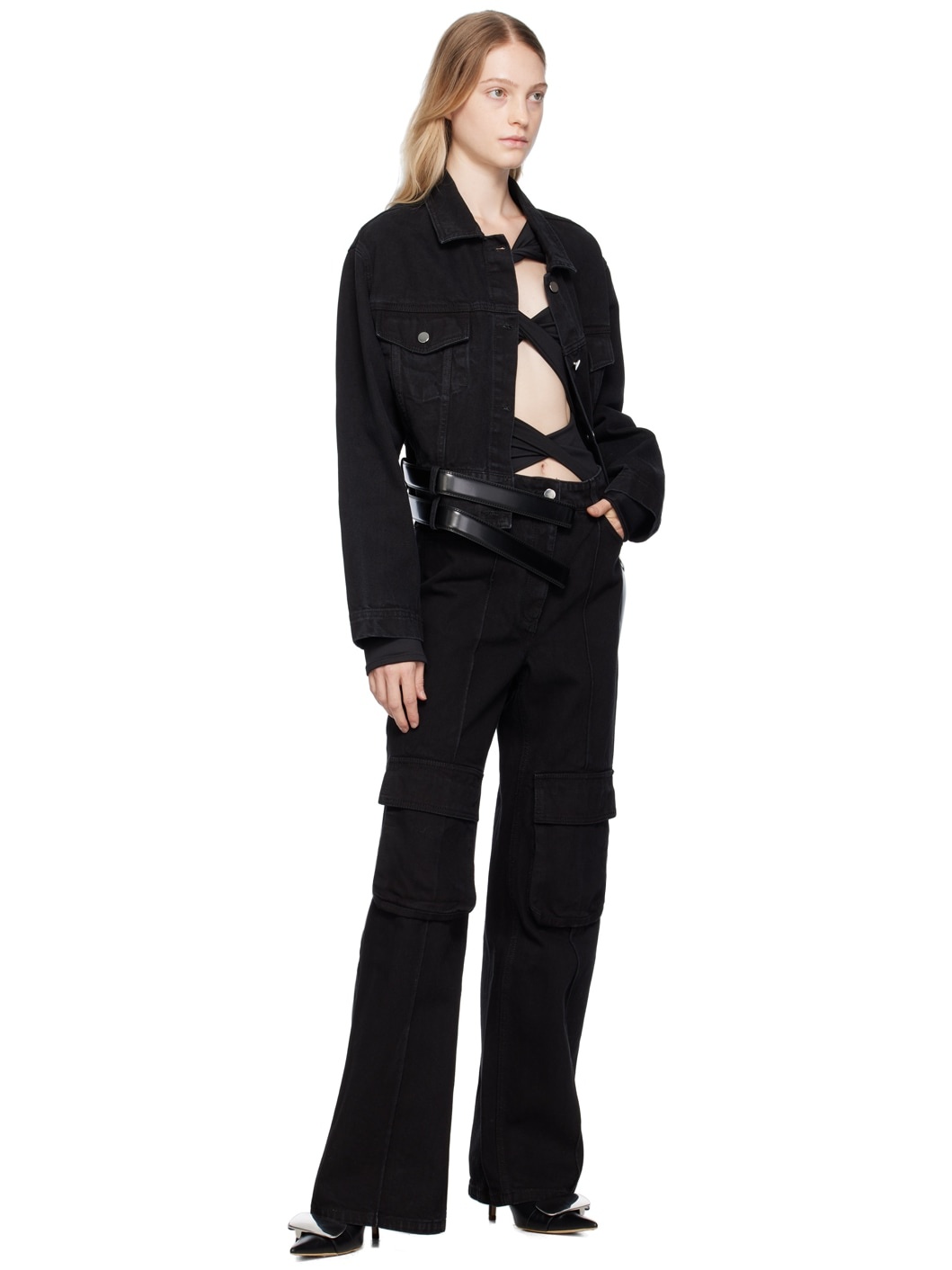 Black Cargo Denim Jeans - 4