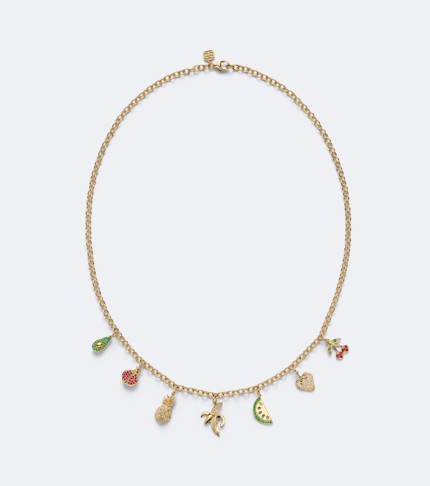 14kt gold charm necklace with gemstones - 1