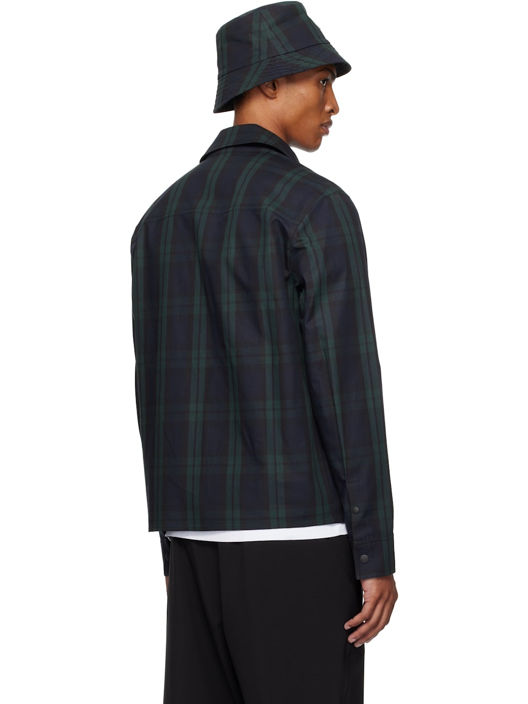 Black & Green Checked Cotton Gabardine Shirt - 3