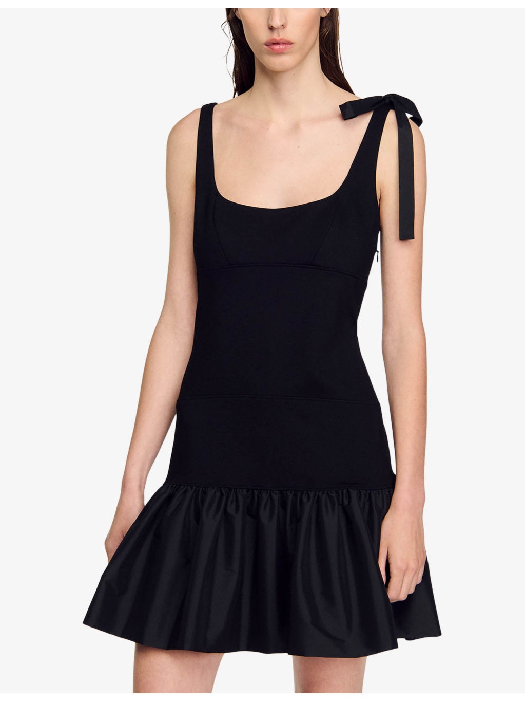 Ruffle-hem shoulder-tie stretch-woven mini dress - 3