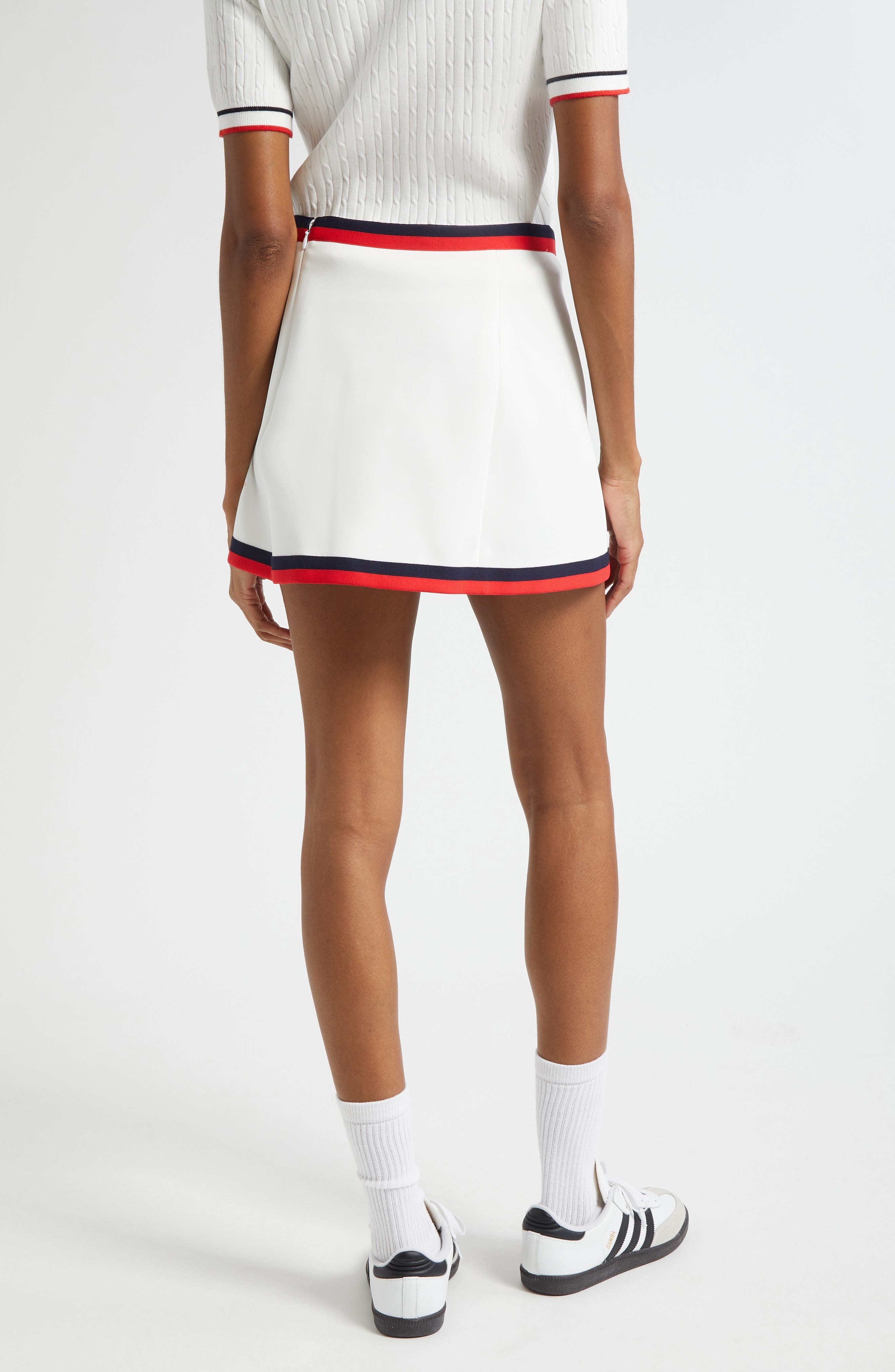 Sporty & Rich Mila Logo Detail Miniskirt in White/Navy/Fire Red at Nordstrom - 3