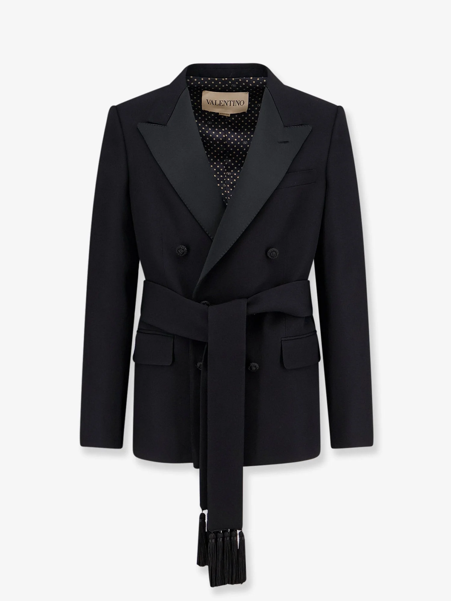 Valentino Virgin Wool Blazer with Belt Black - 1
