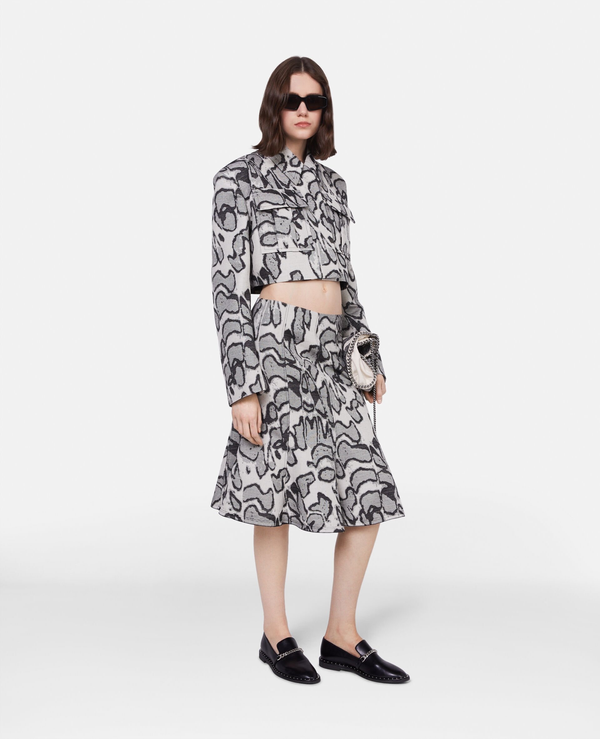 Abstract Moth Jacquard Belted Skirt - 2