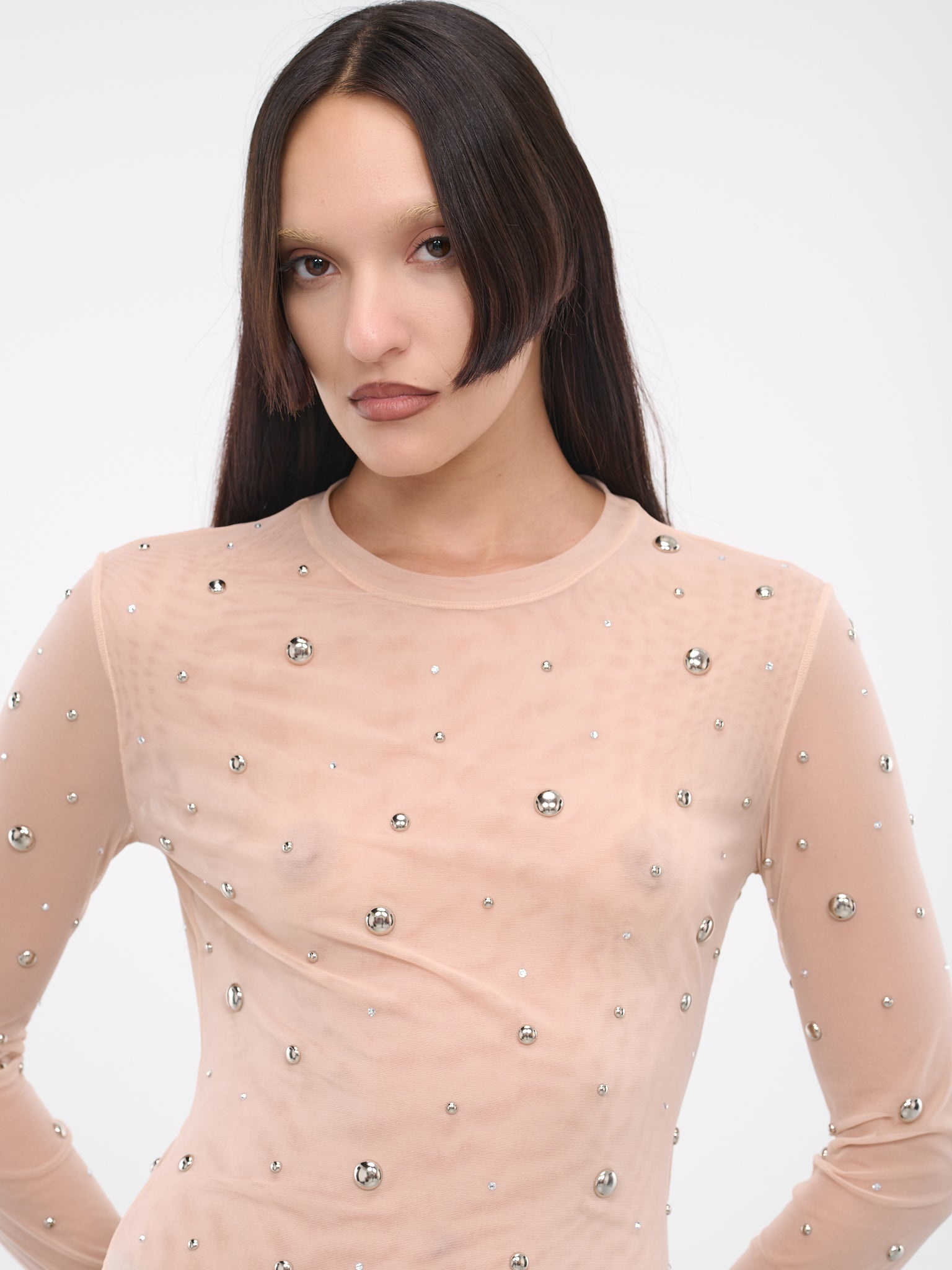 Stud Rhinestone Tulle Tee - 4