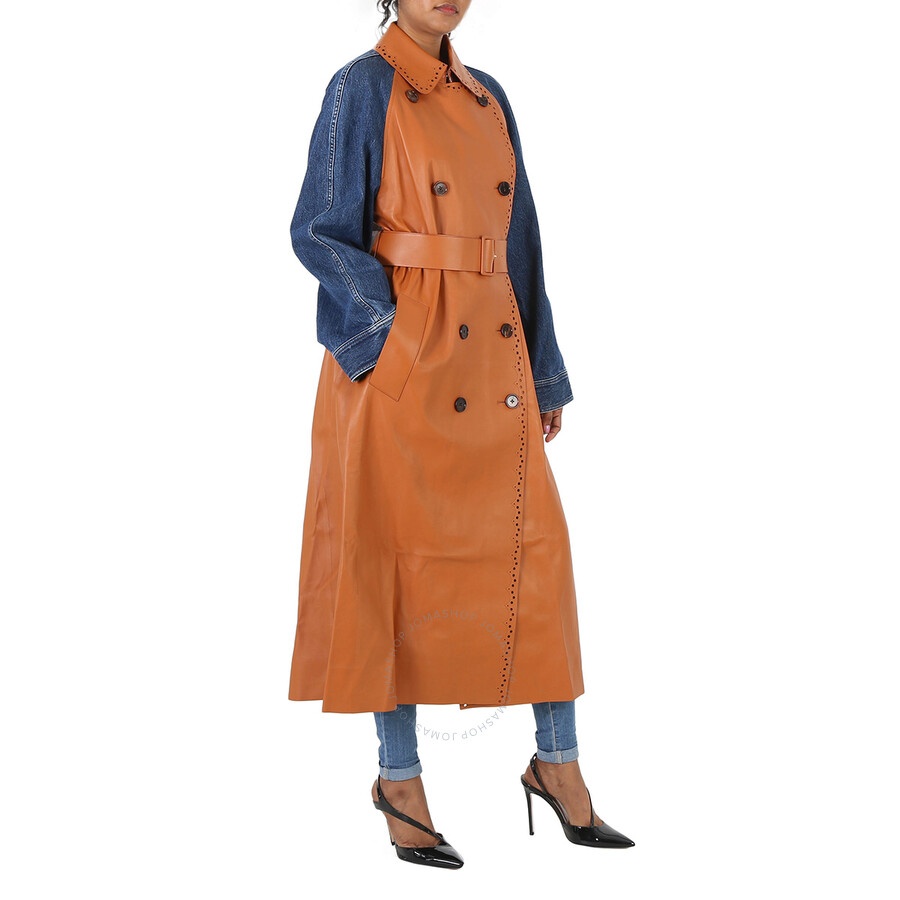 Chloe Ladies Orange / Blue Double-Breasted Trench Coat - 4