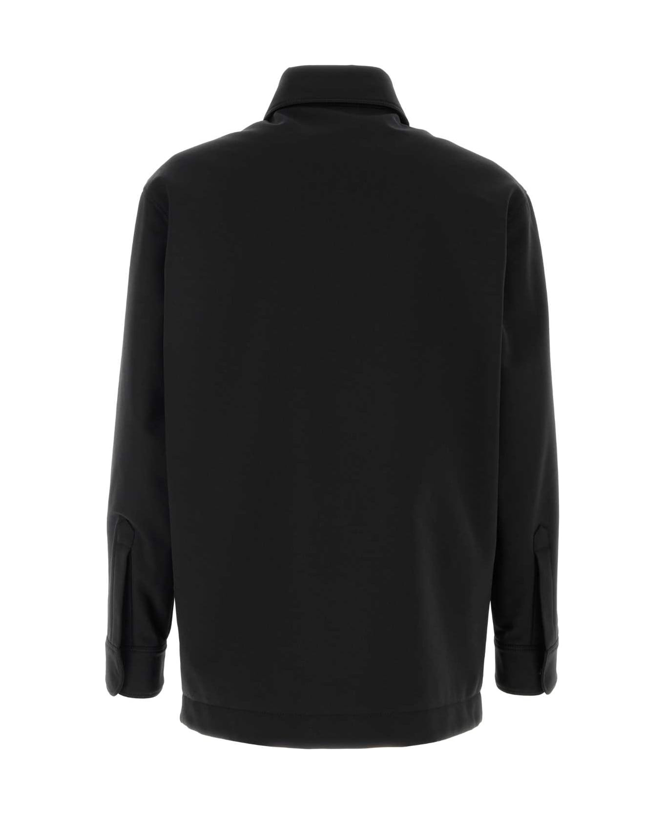 Black Stretch Wool Blend Jacket - 2