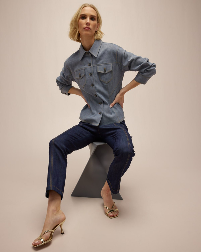 Cinq à Sept Canyon Reverse Denim Scrunched-Sleeve Jacket outlook