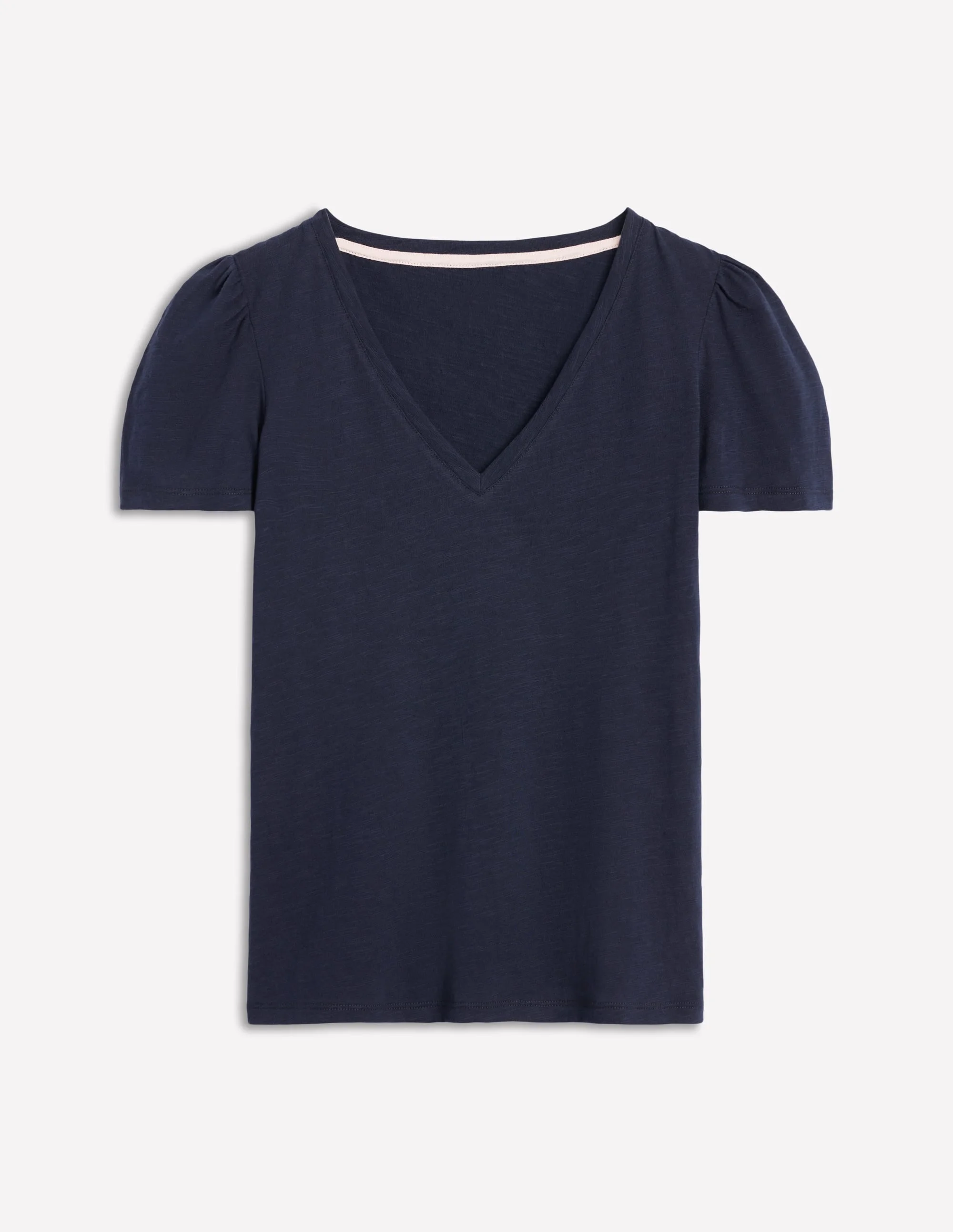 Sophie V-Neck Slub T-shirt-Navy - 1