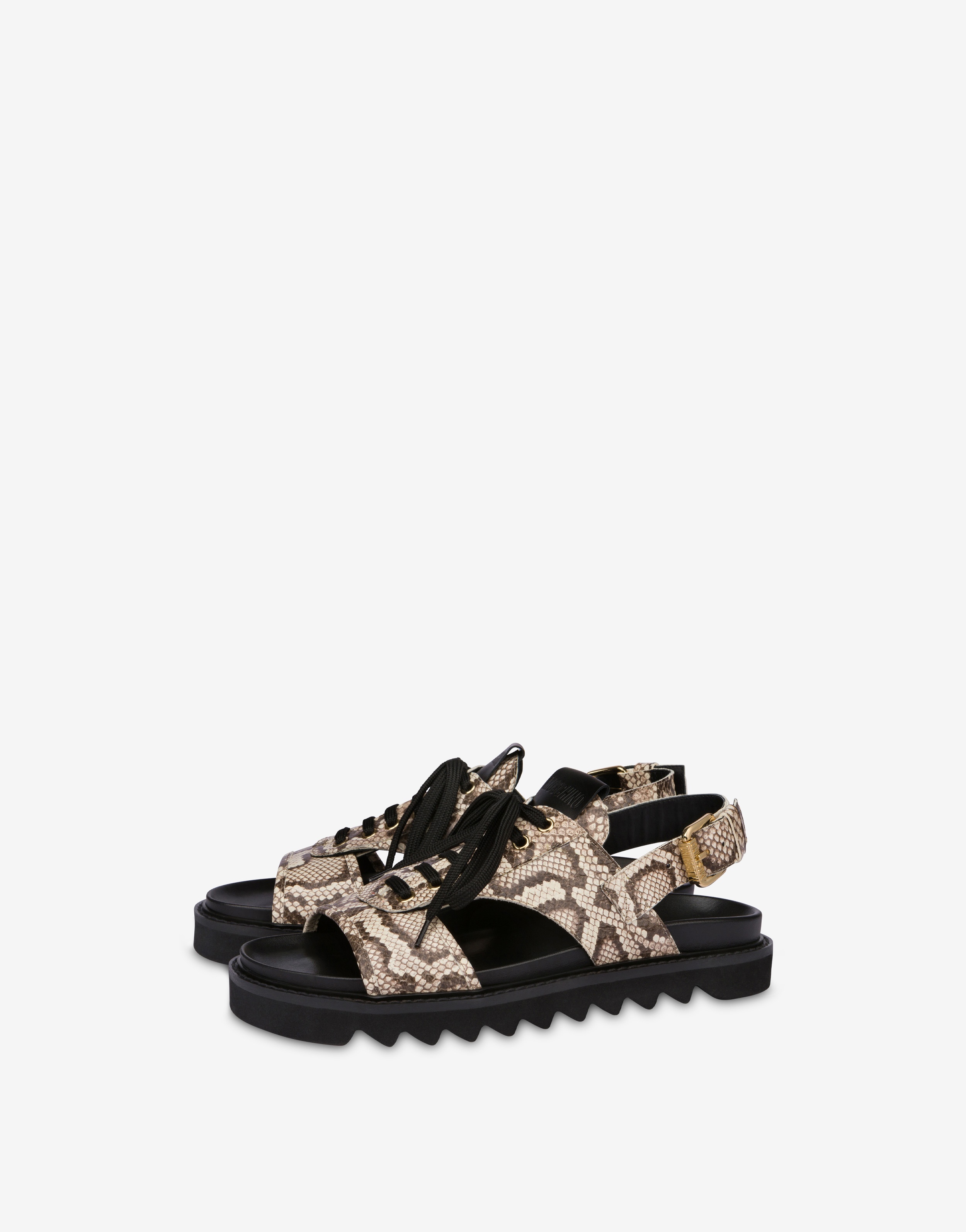 PYTHON-PRINT LACE-UP SANDALS - 1