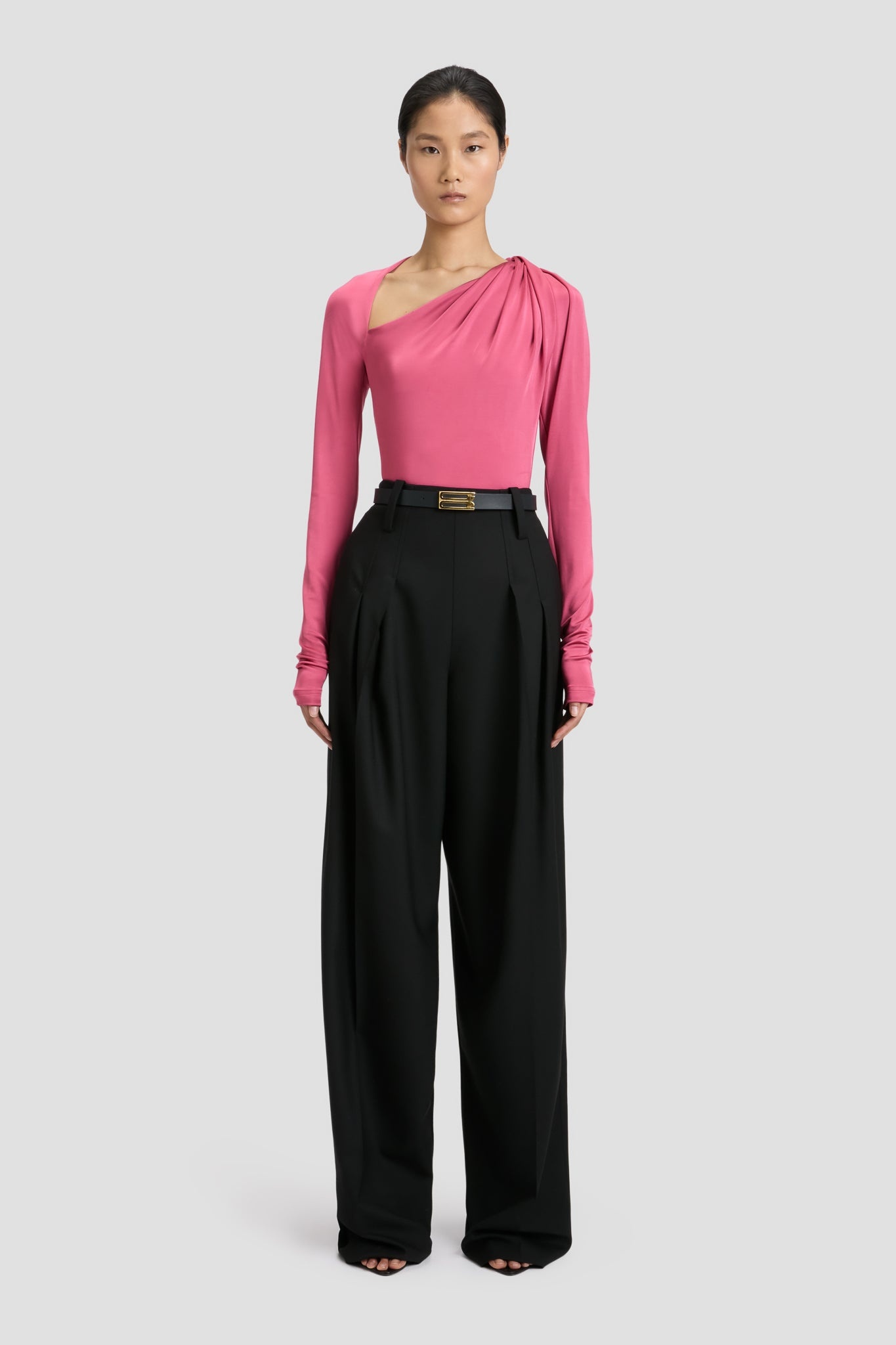 Slash Neck Jersey Top In Cerise - 2