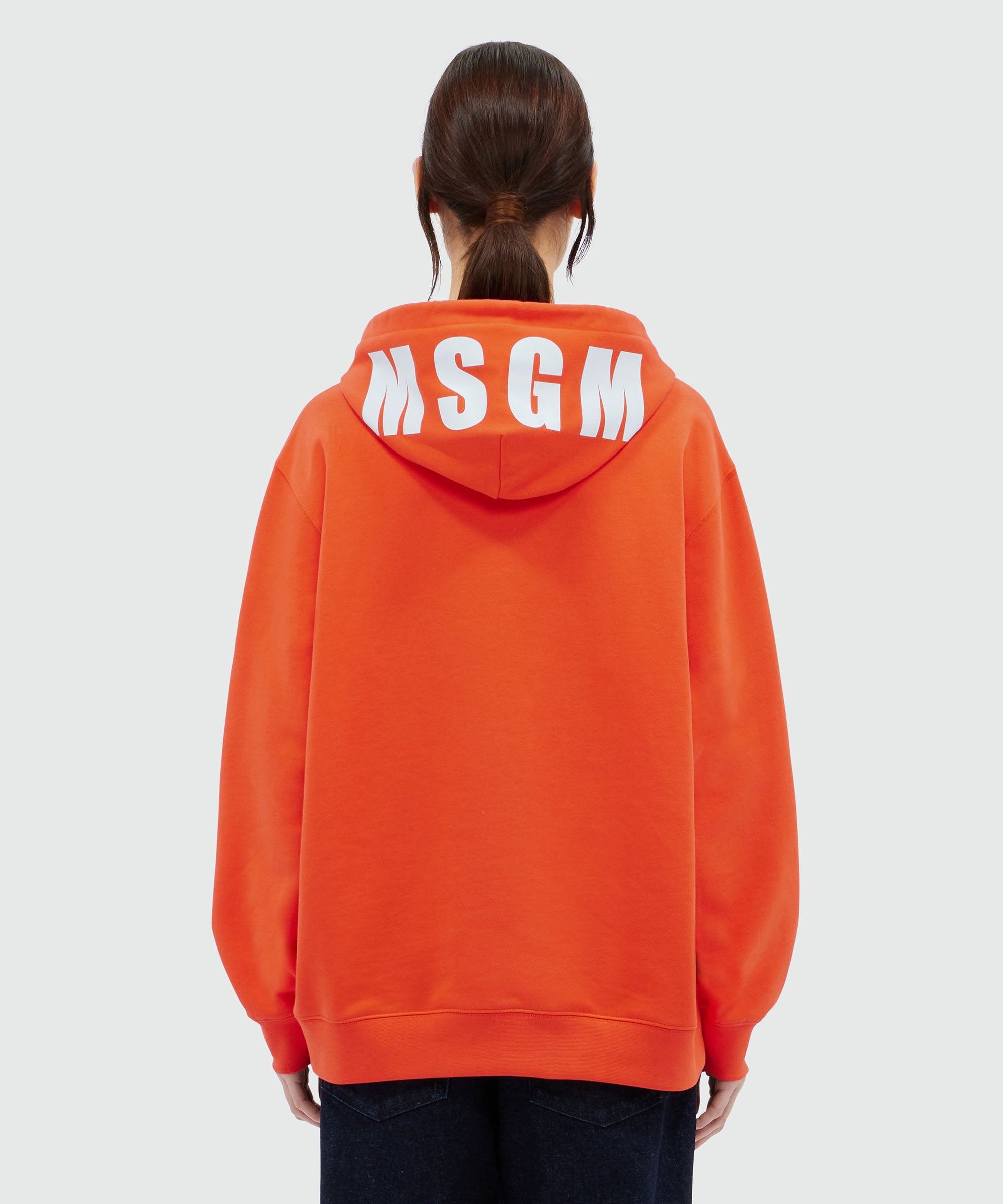 Orange cotton sweatshirt with maxi logo print - 3