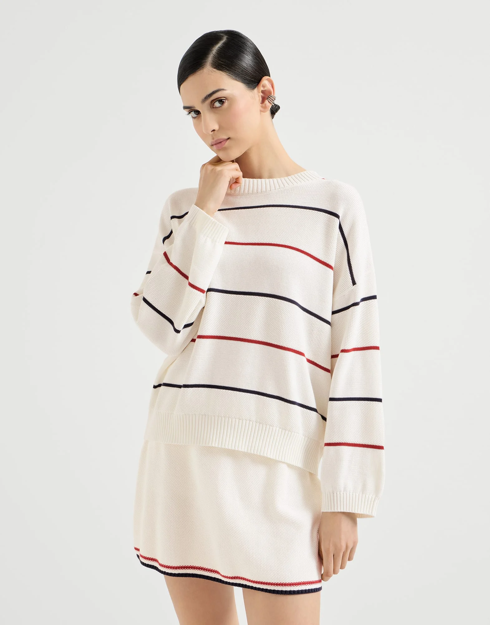Cotton textured stripe sweater - 1