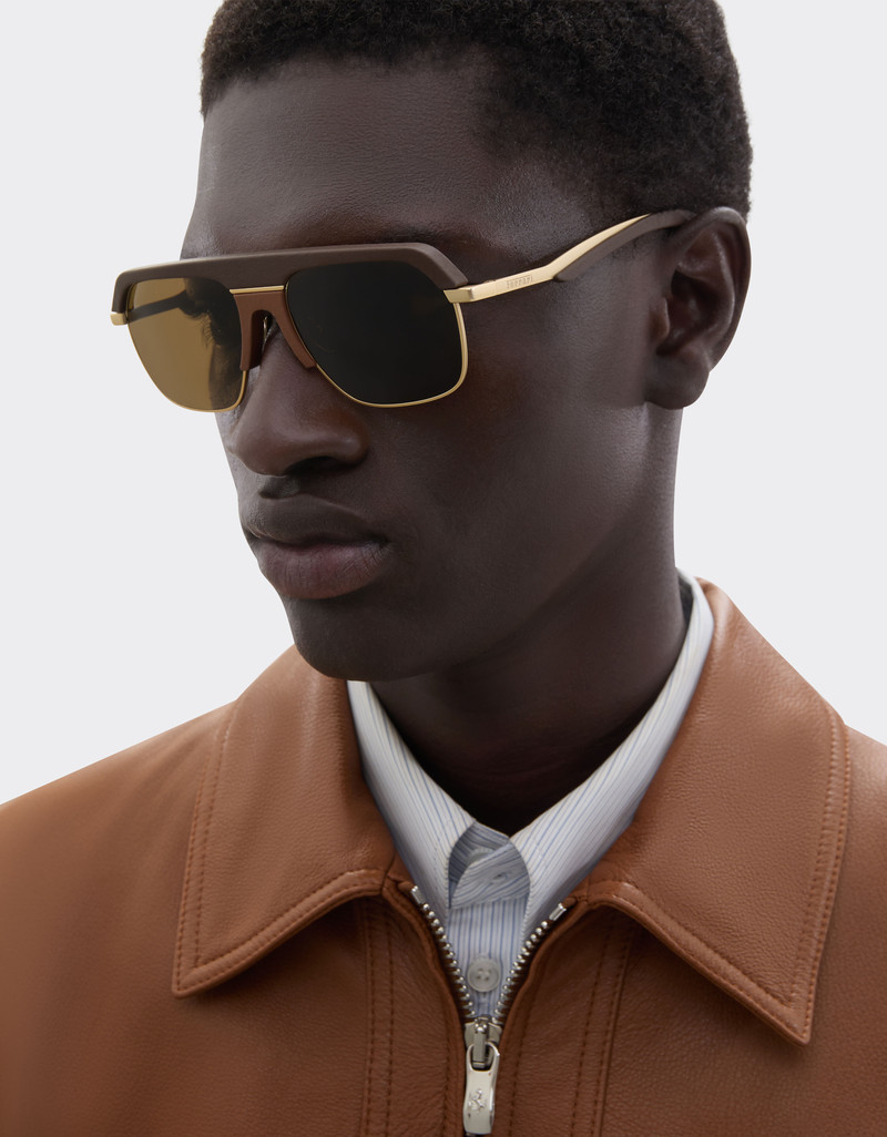 Ferrari Ferrari sunglasses in matte gold metal with brown polarized lenses outlook
