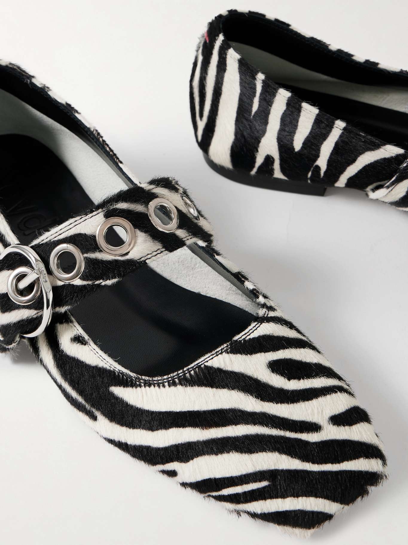 Uma embellished zebra-print pony hair Mary Jane ballet flats Zebra print - 4