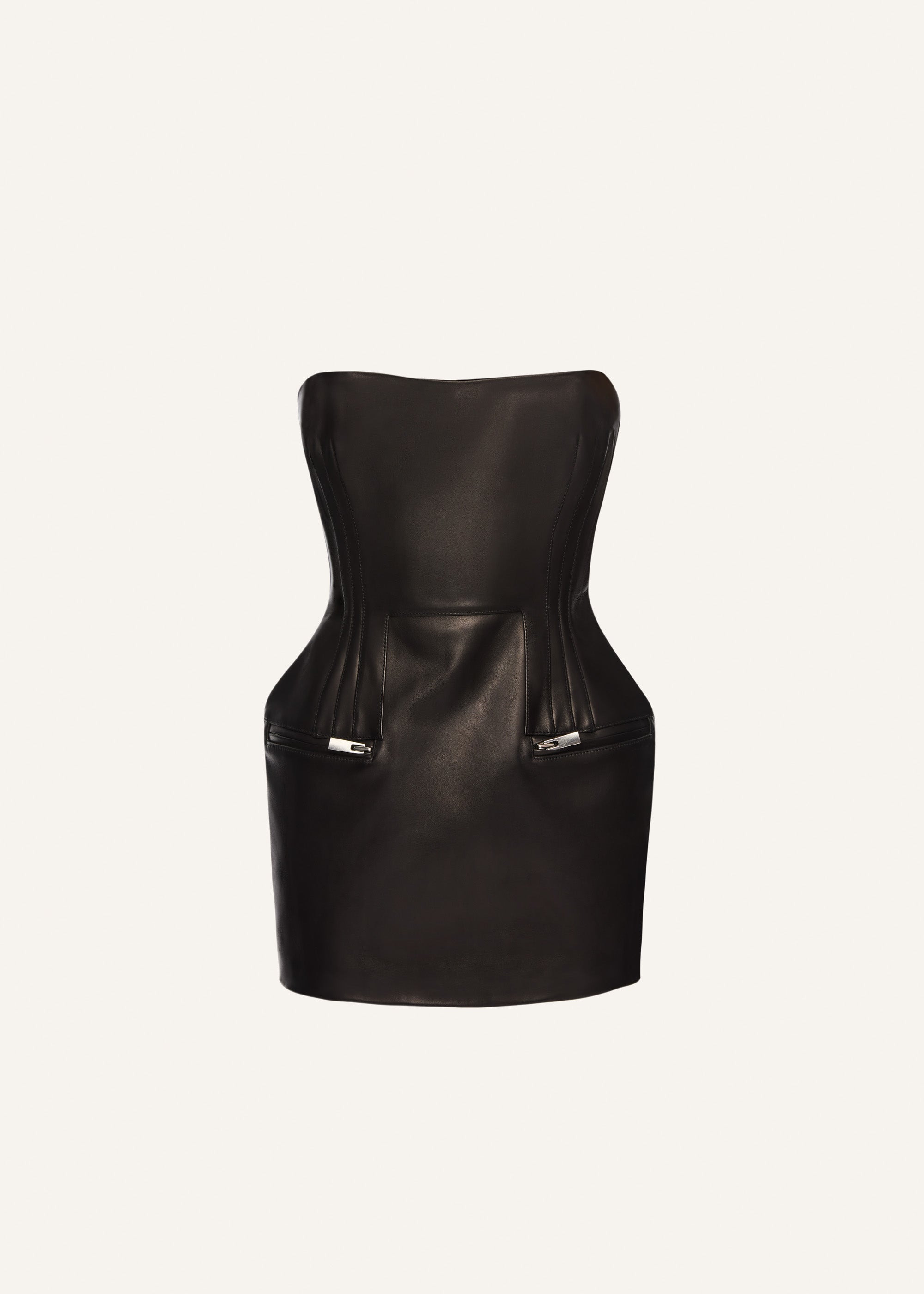 Strapless leather mini dress in black - 1
