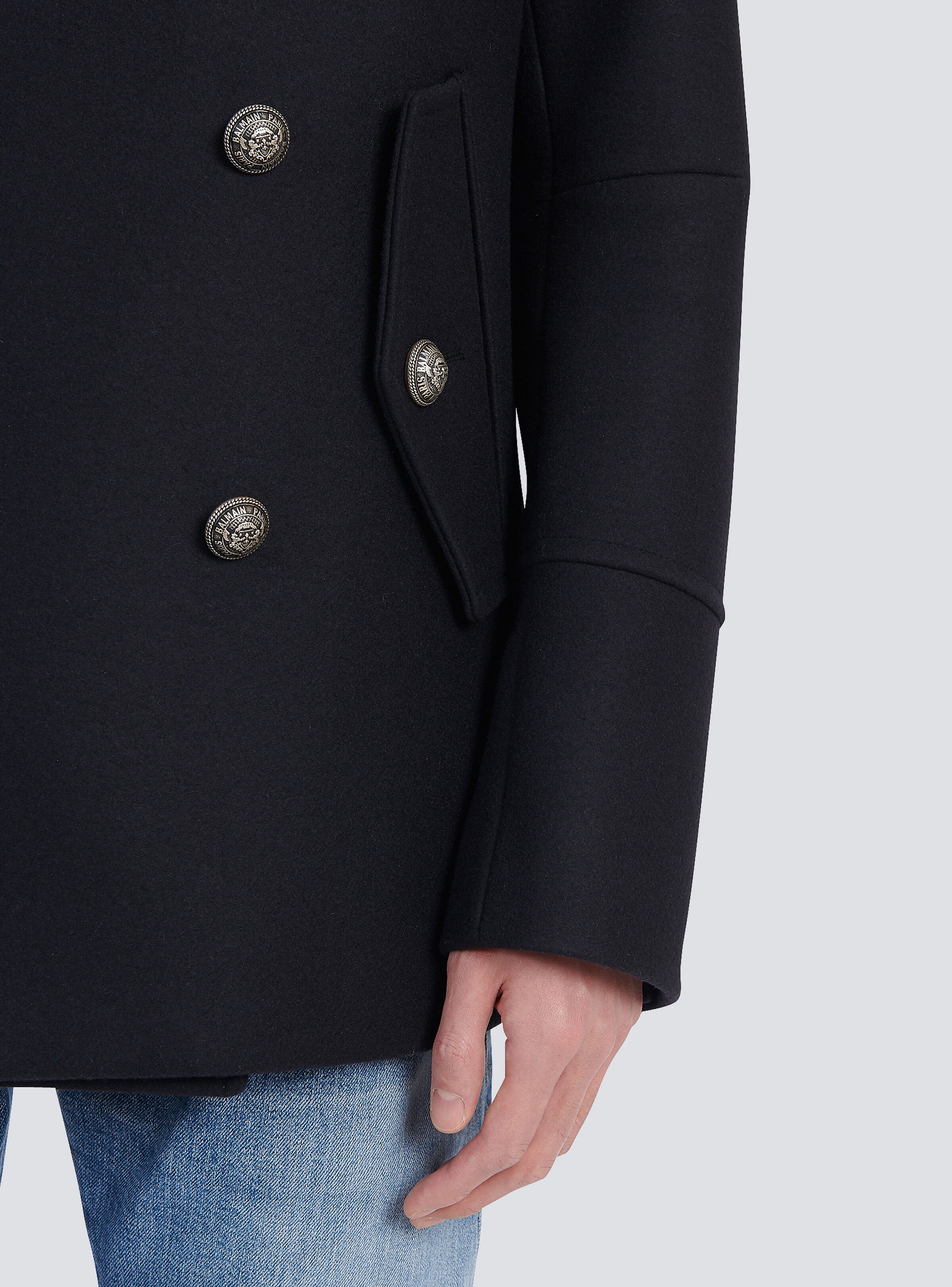 Wool military pea coat with double-breasted silver-tone buttoned fastening - 10