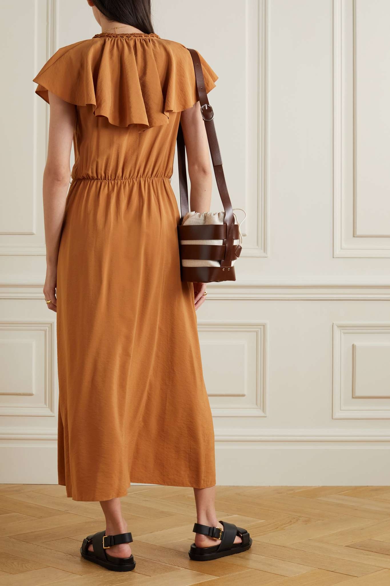 Wrap-effect ruffled woven midi dress - 3