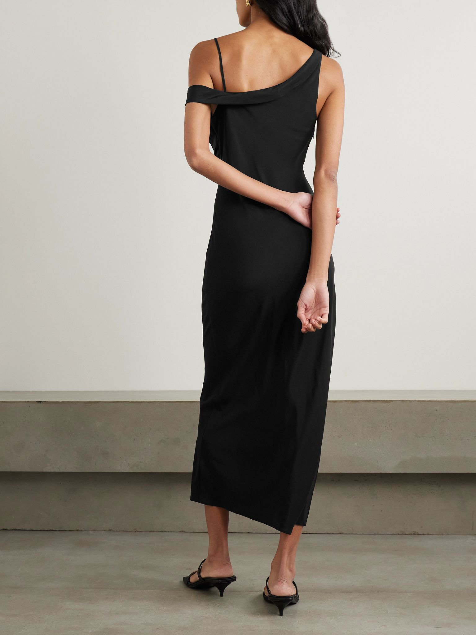 Draped silk midi dress Black - 3