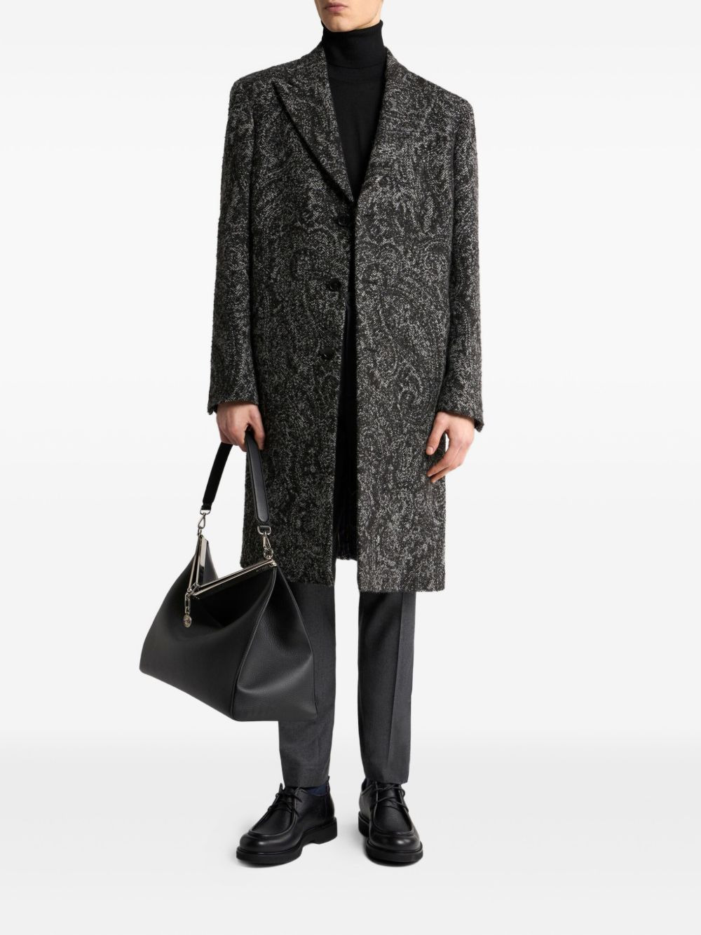 jacquard single-breasted coat - 2