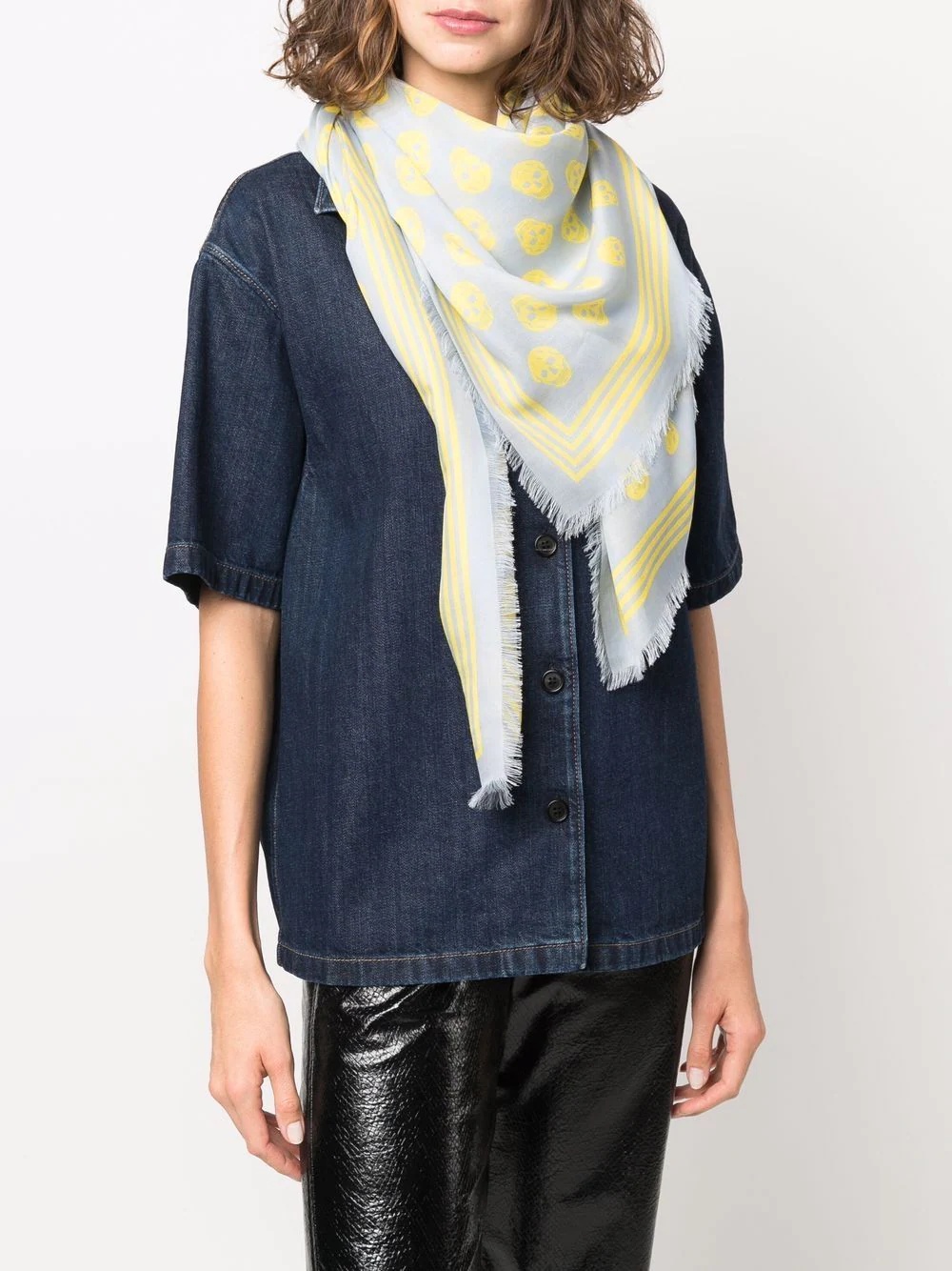 skull-print frayed-edge scarf - 2