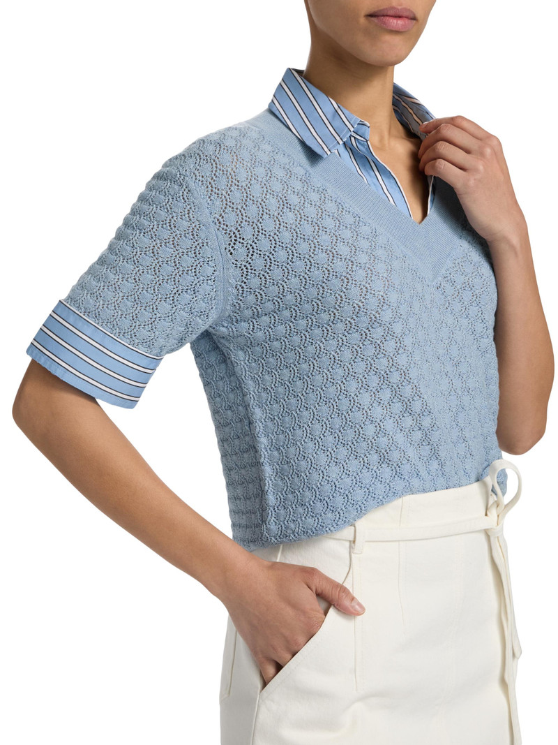 Women's Esme Layered Pointelle Knit Top - Powder Blue 6