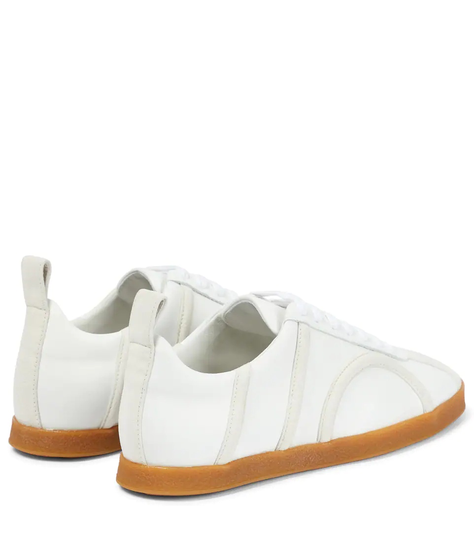 Suede-trimmed leather sneakers - 3