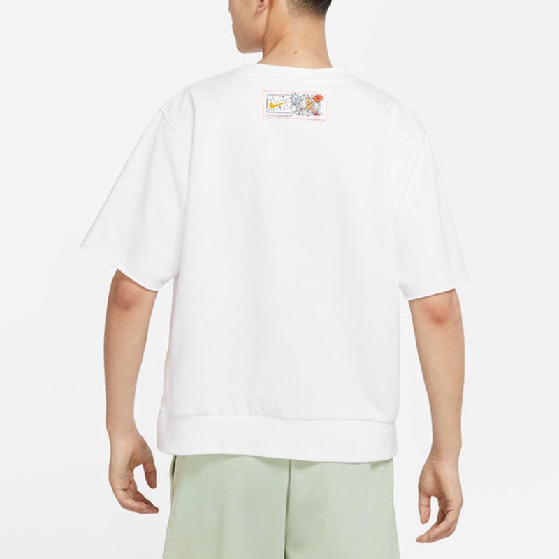 Nike Solid Color Cartoon Small Label Sports Training Round Neck Short Sleeve White DV3201-100 4
