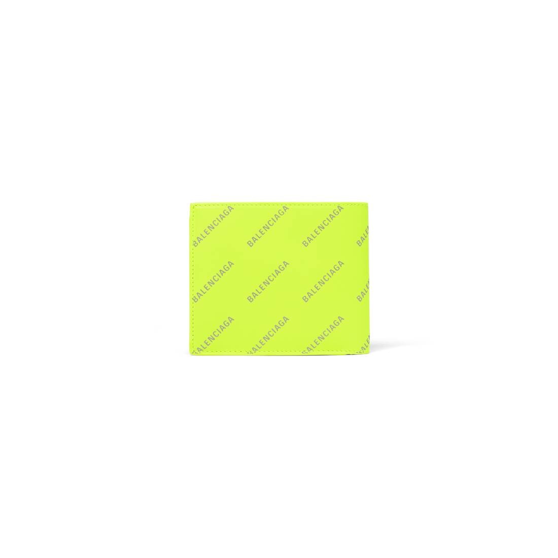 Men's Cash Square Folded Coin Wallet With Reflective Allover Logo  in Fluo Yellow - 2