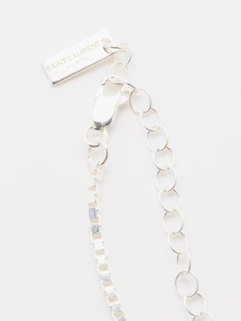 Saint Laurent Sim Key Rhinestone Charm Necklace - Silver