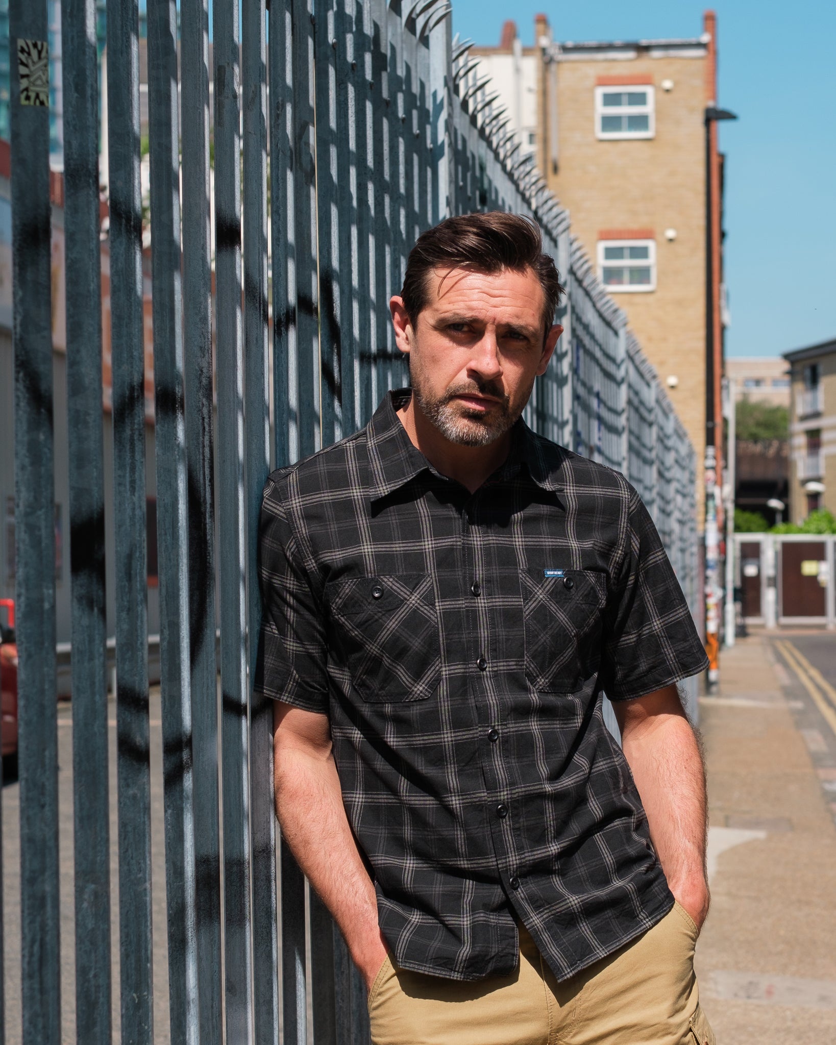 5OZ SELVEDGE SHORT SLEEVED MADRAS CHECK WORK SHIRT - BLACK - 4