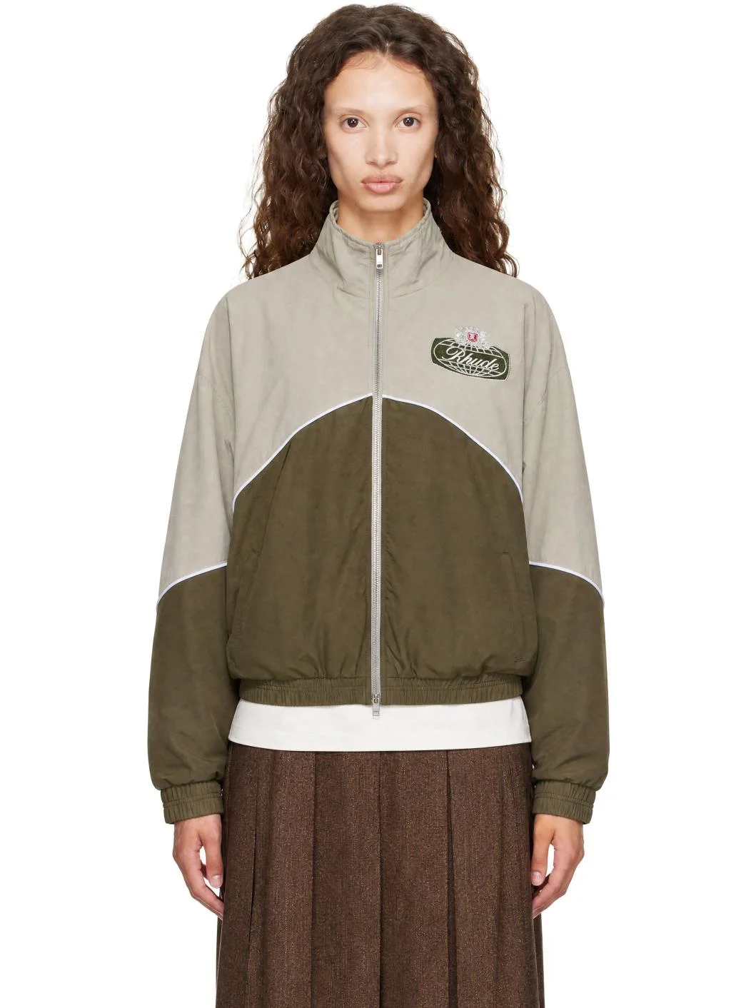 Khaki & Taupe Desert Racing Track Jacket - 1