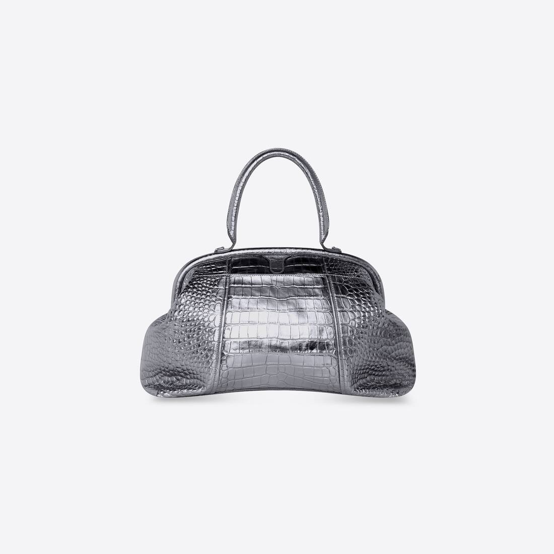 Women's Editor Large Bag Metallized Crocodile Embossed in Silver - 2