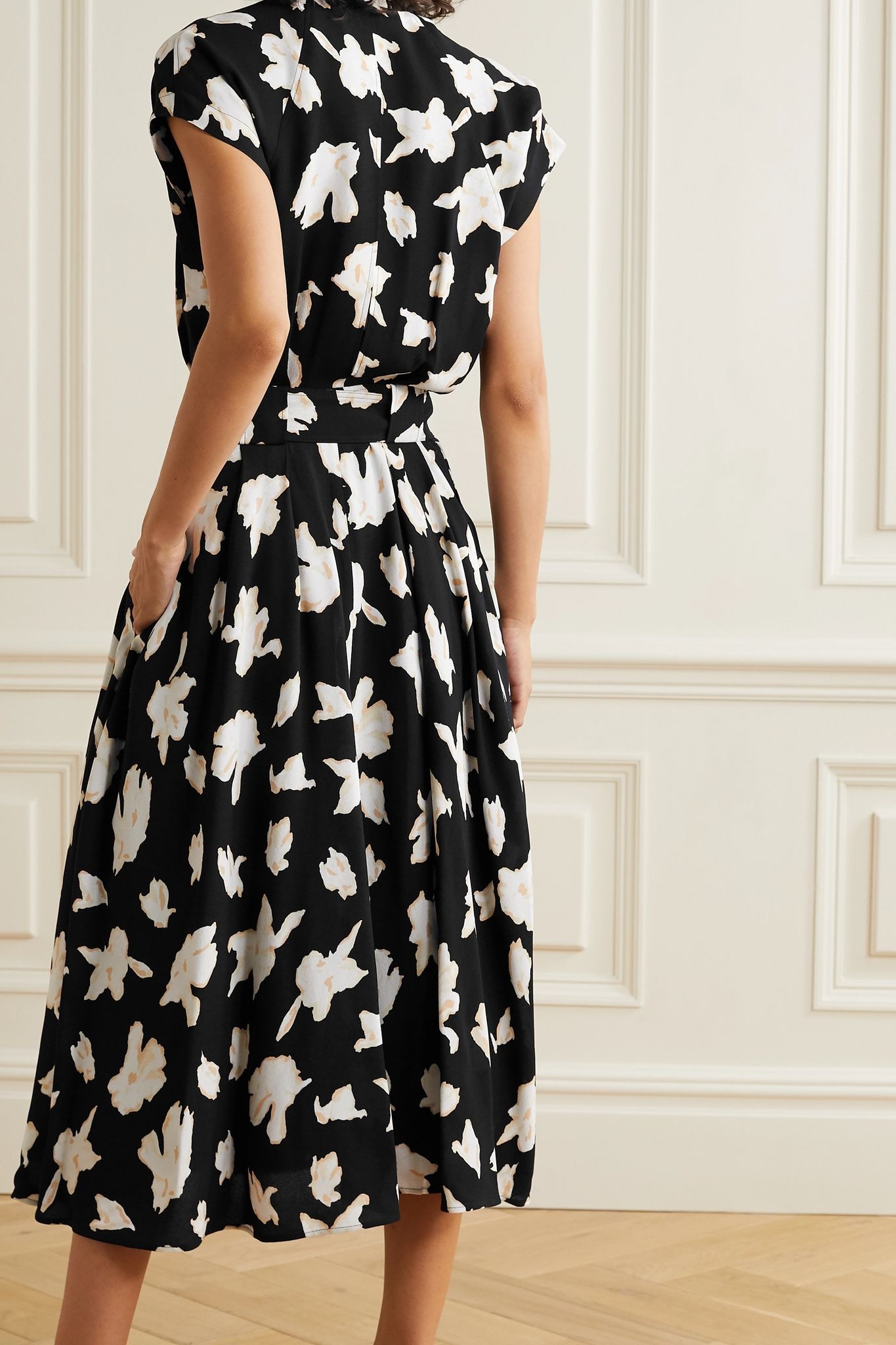 Belted floral-print georgette midi dress - 3