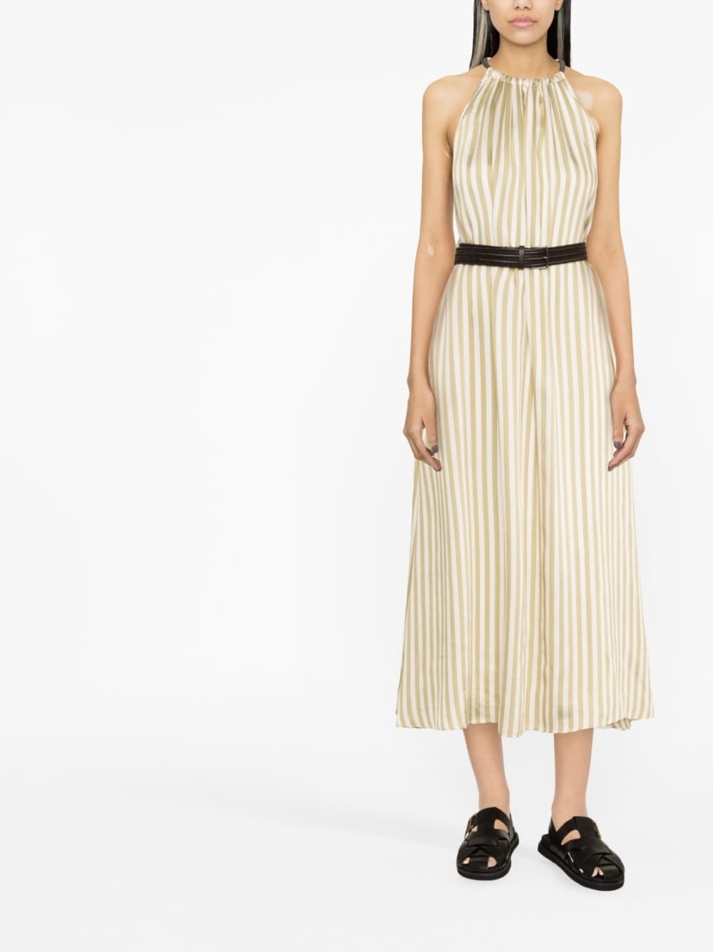 halterneck striped midi dress - 2
