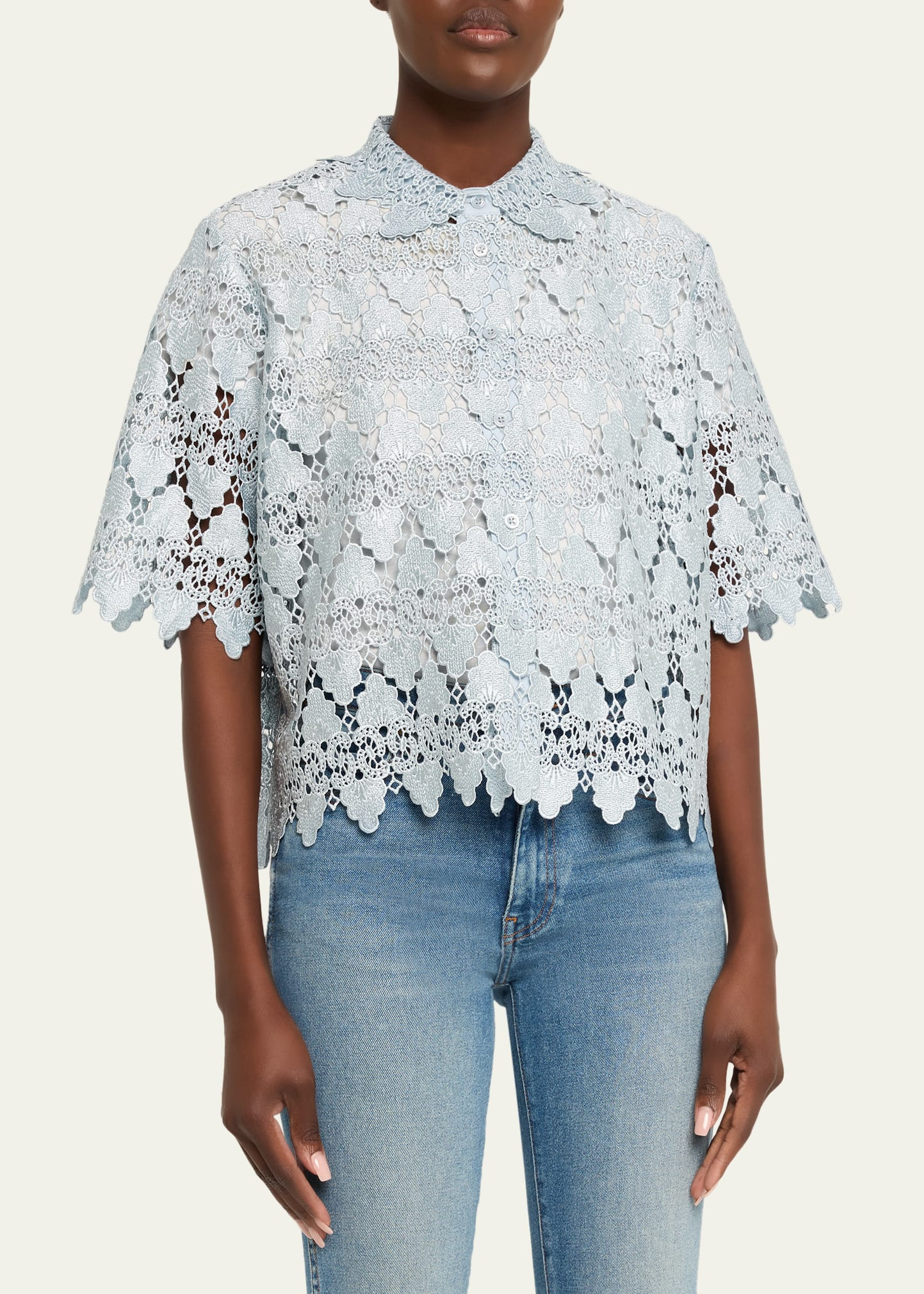 Lace Button-Front Shirt - 4