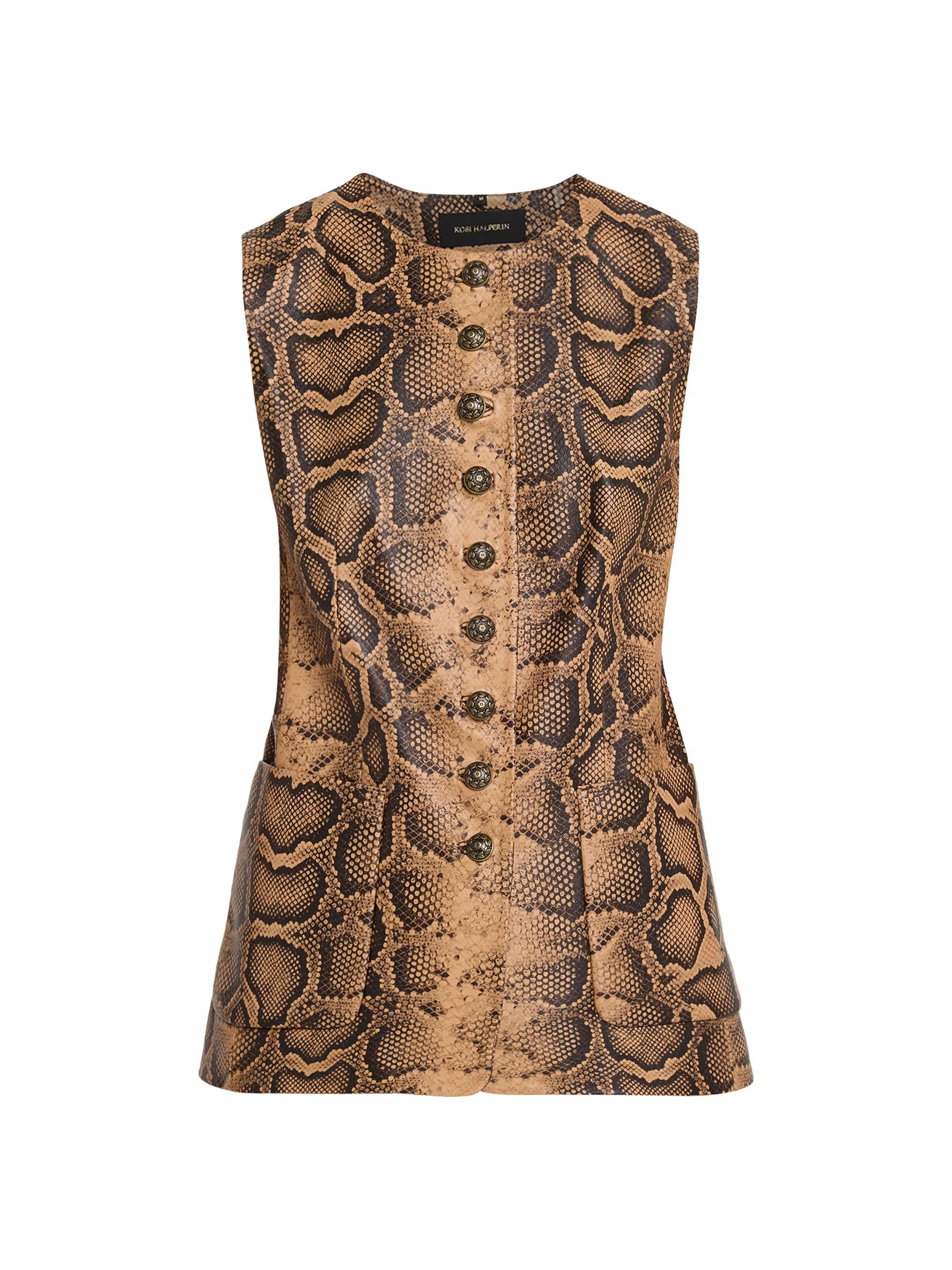 Women's Abi Snakeskin-Print Leather Vest - Tannin Multi - 1