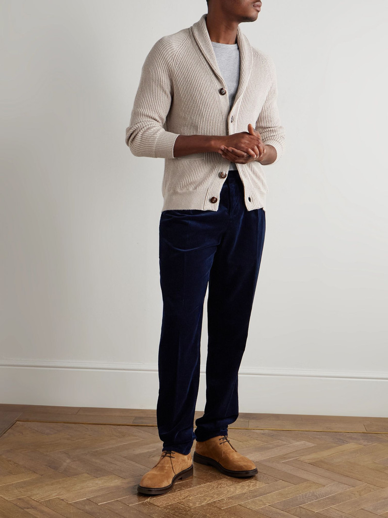 Brunello Cucinelli Straight-Leg Pleated Cotton-Corduroy Trousers Navy outlook