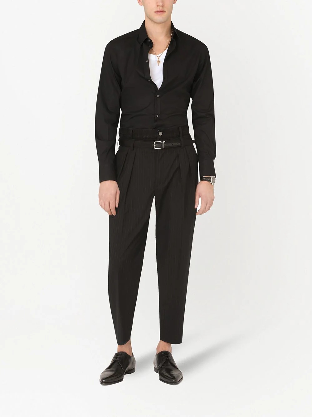 pinstripe double-waist tapered trousers - 2