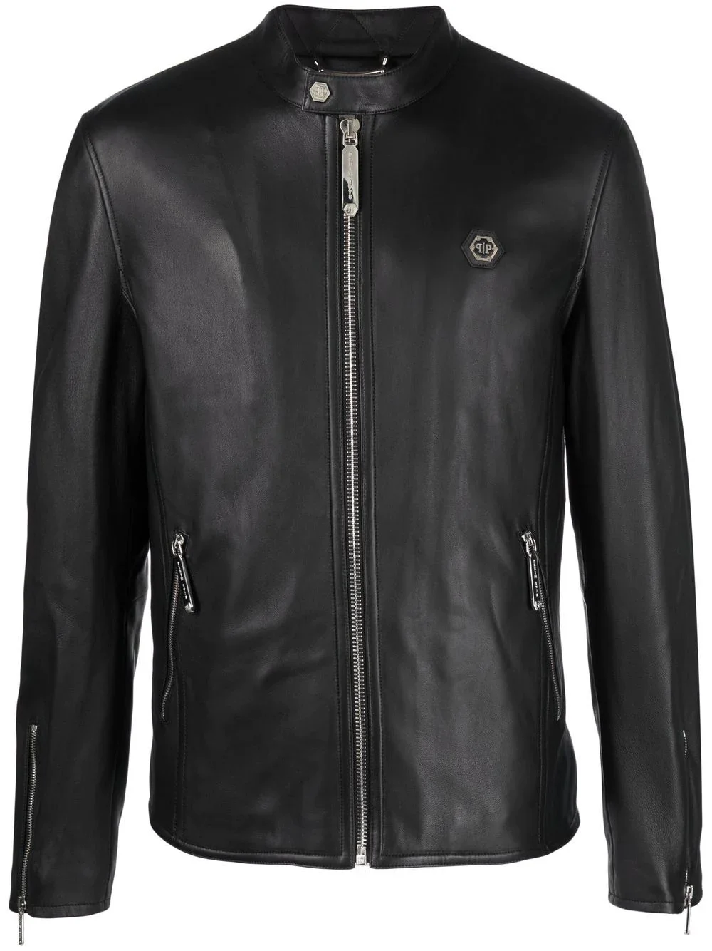 logo zipped biker jacket - 1