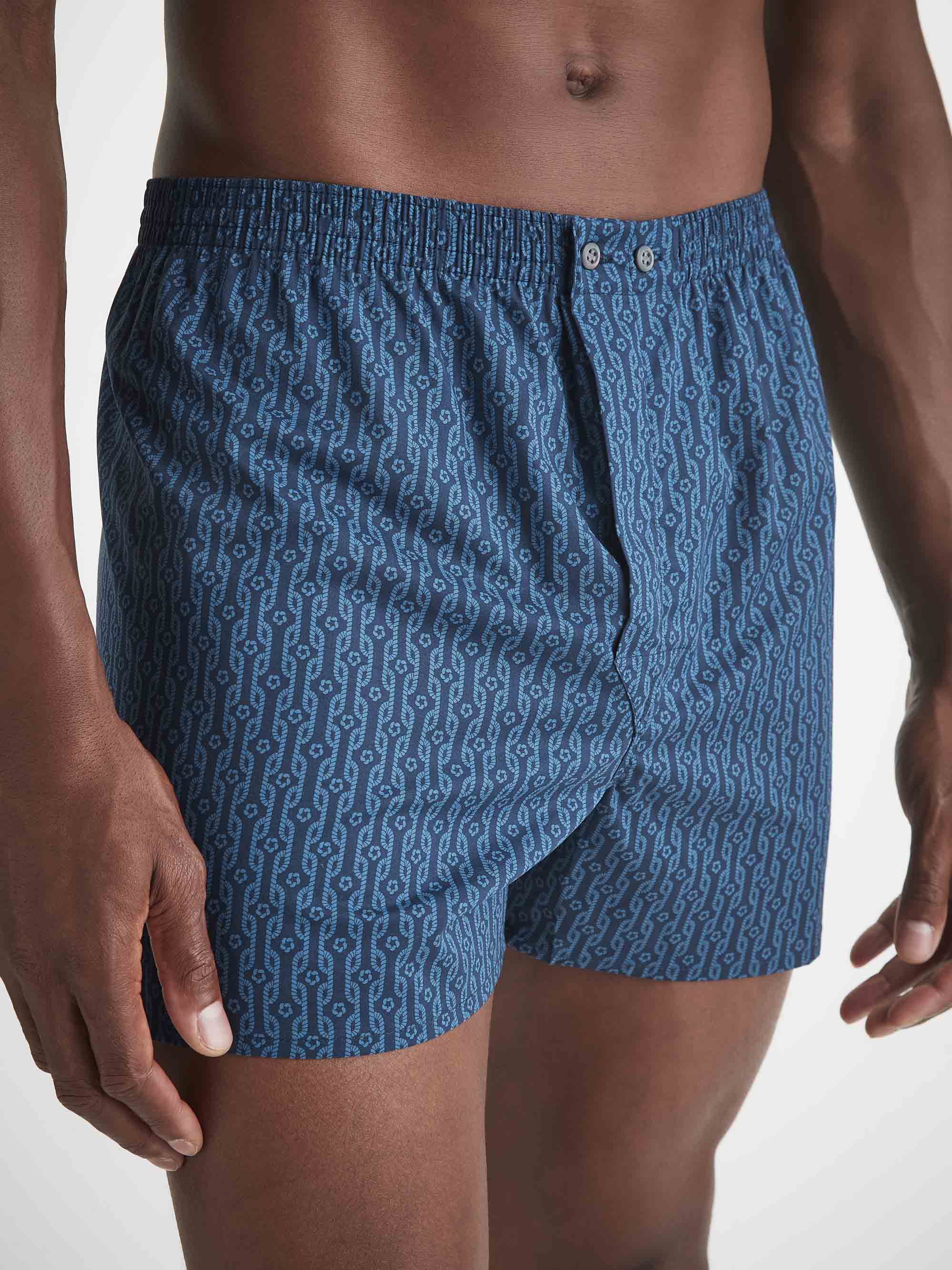 Men's Classic Fit Boxers Cotton Batiste Navy Rope Print - 3