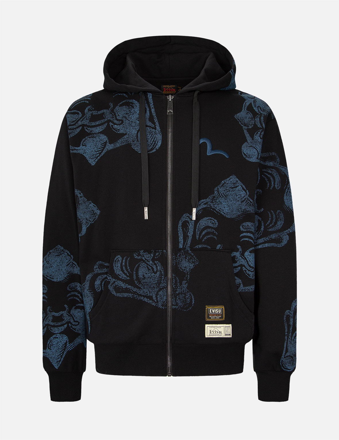 EVISU ALLOVER GODHEAD PRINT ZIP-UP HOODIE | REVERSIBLE