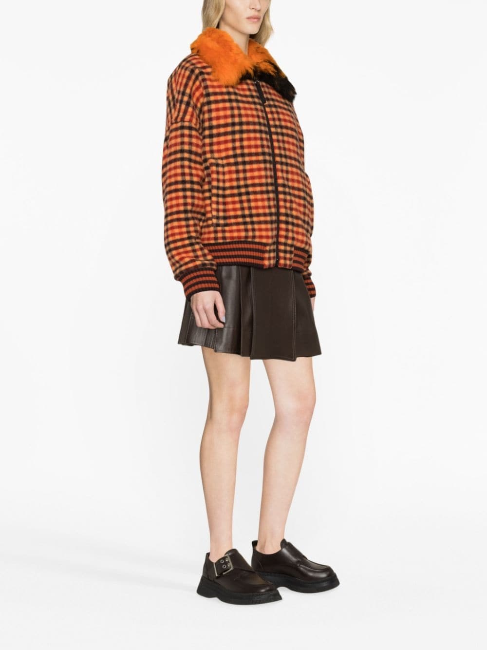 shearling-trim checked bomber jacket - 3