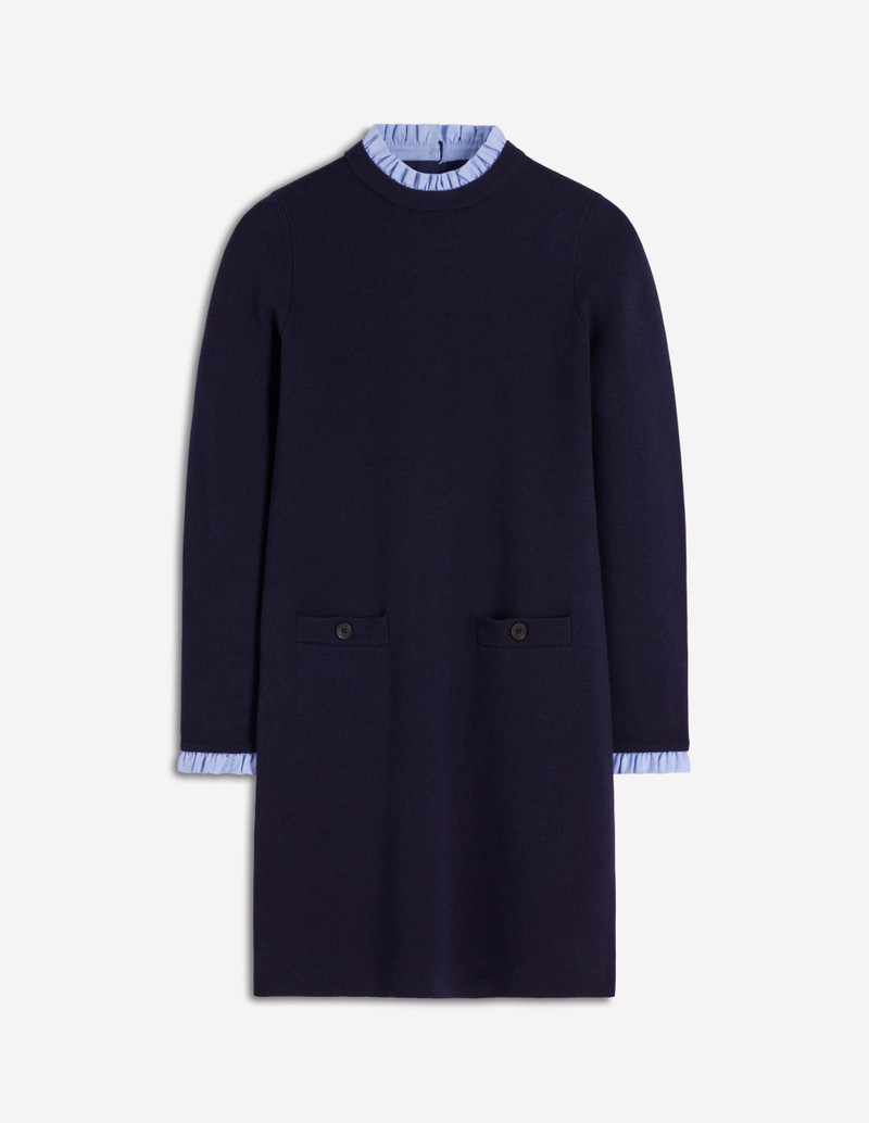 Trim Knitted Dress-Navy 1