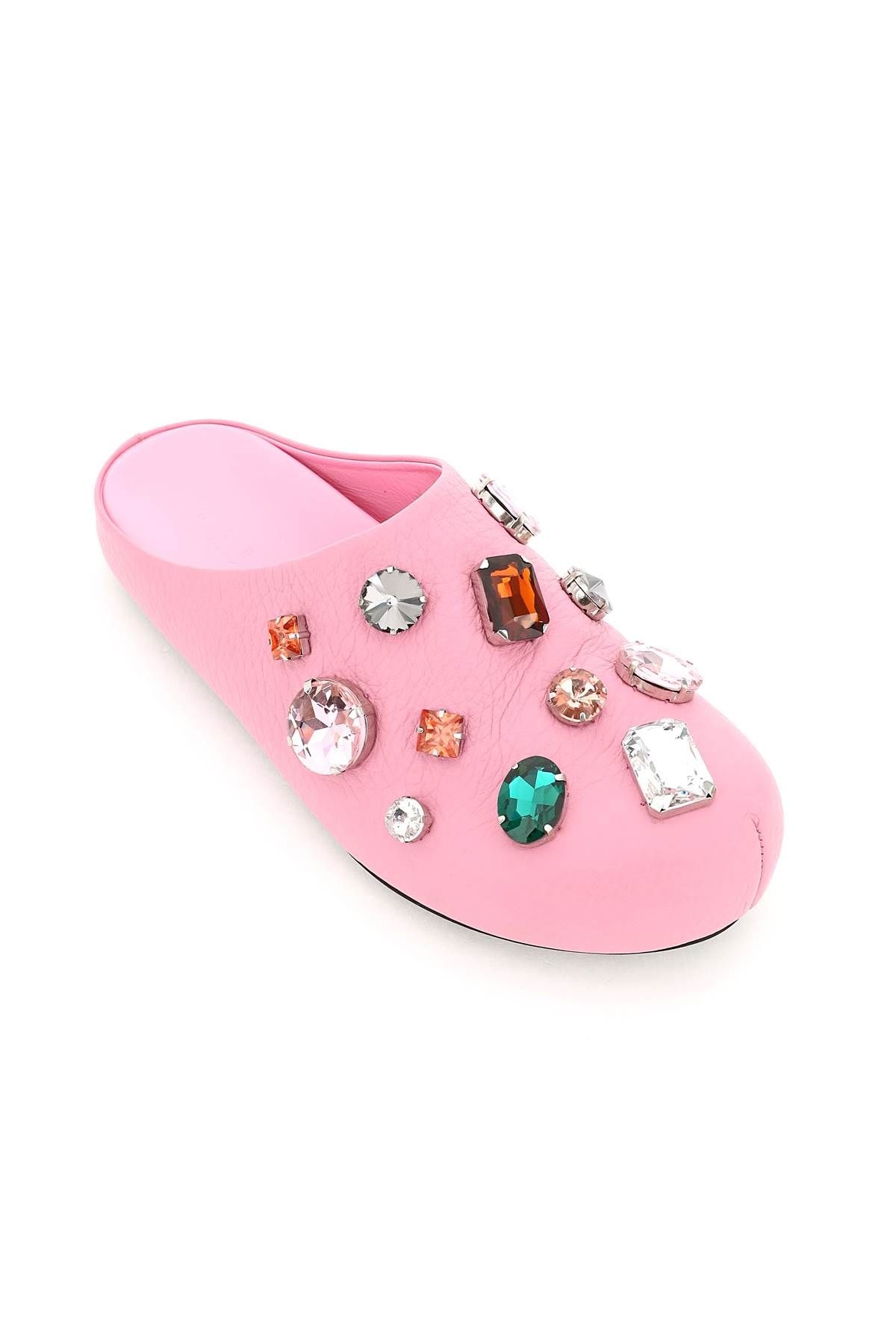 GRAINED LEATHER CLOG WITH CRYSTALS - 4