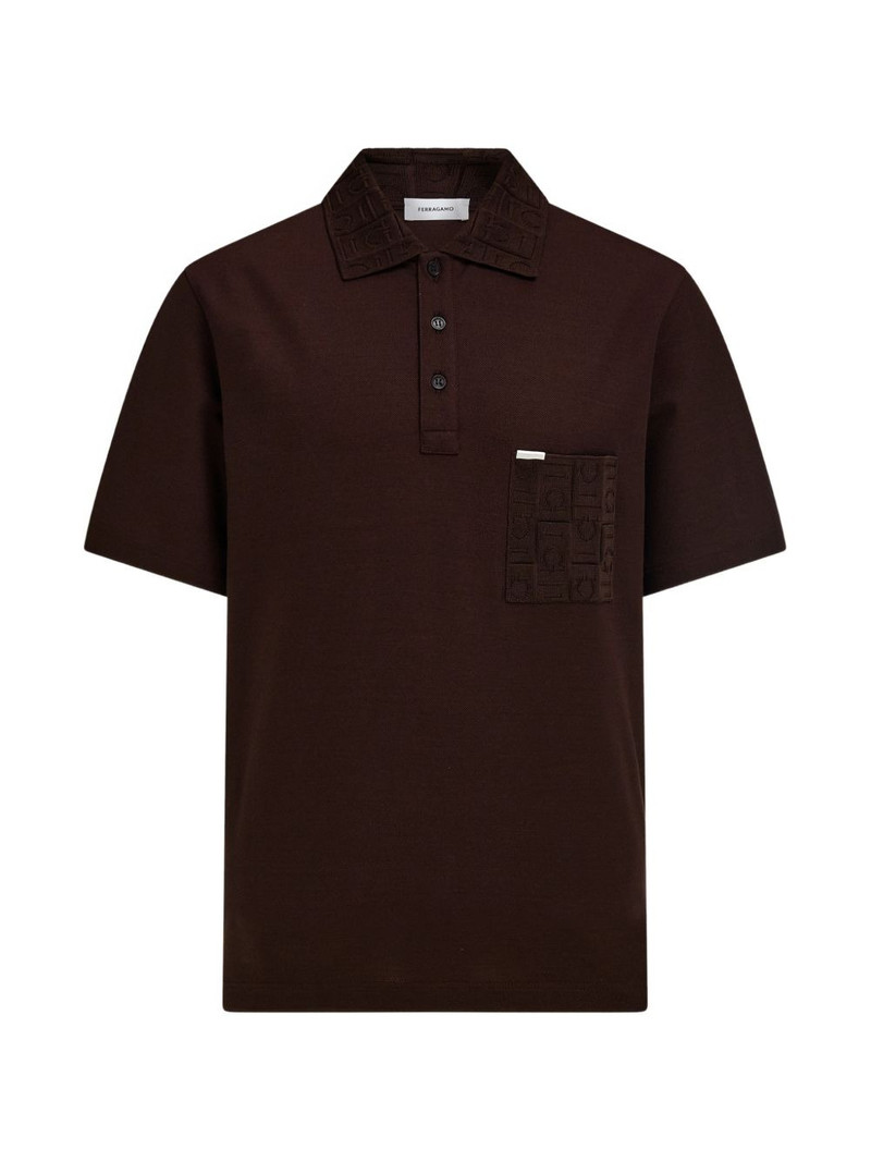V-neck polo with jacquard pocket detail 1