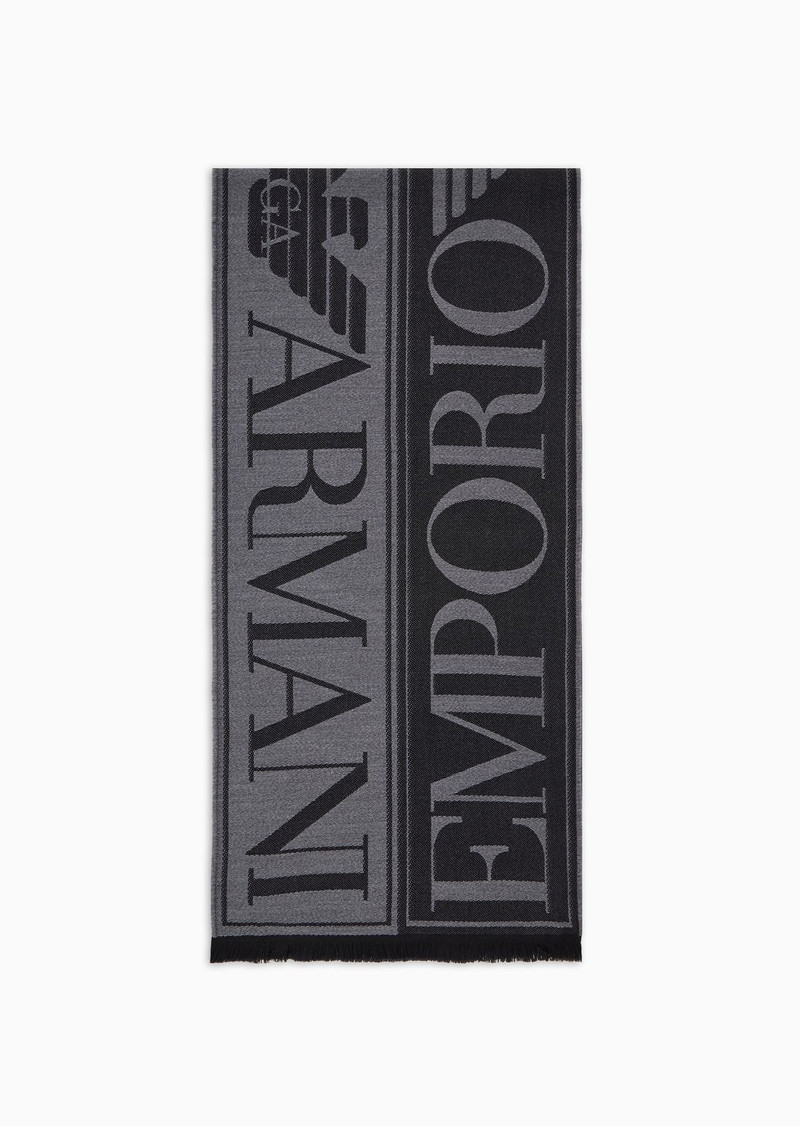 Virgin wool scarf with oversized jacquard lettering 1