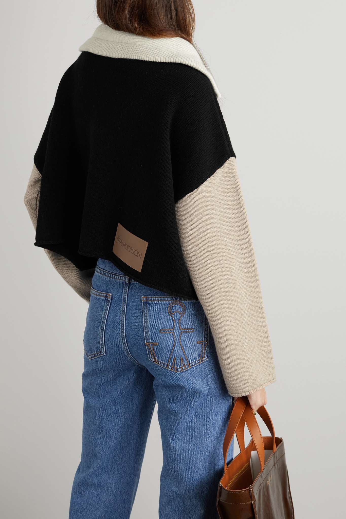 Cropped color-block wool and cashmere-blend sweater - 4